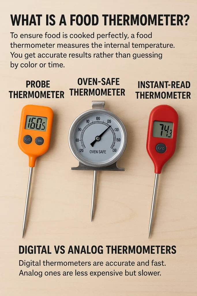 Food thermometer showing accurate internal food temperature for safe cooking