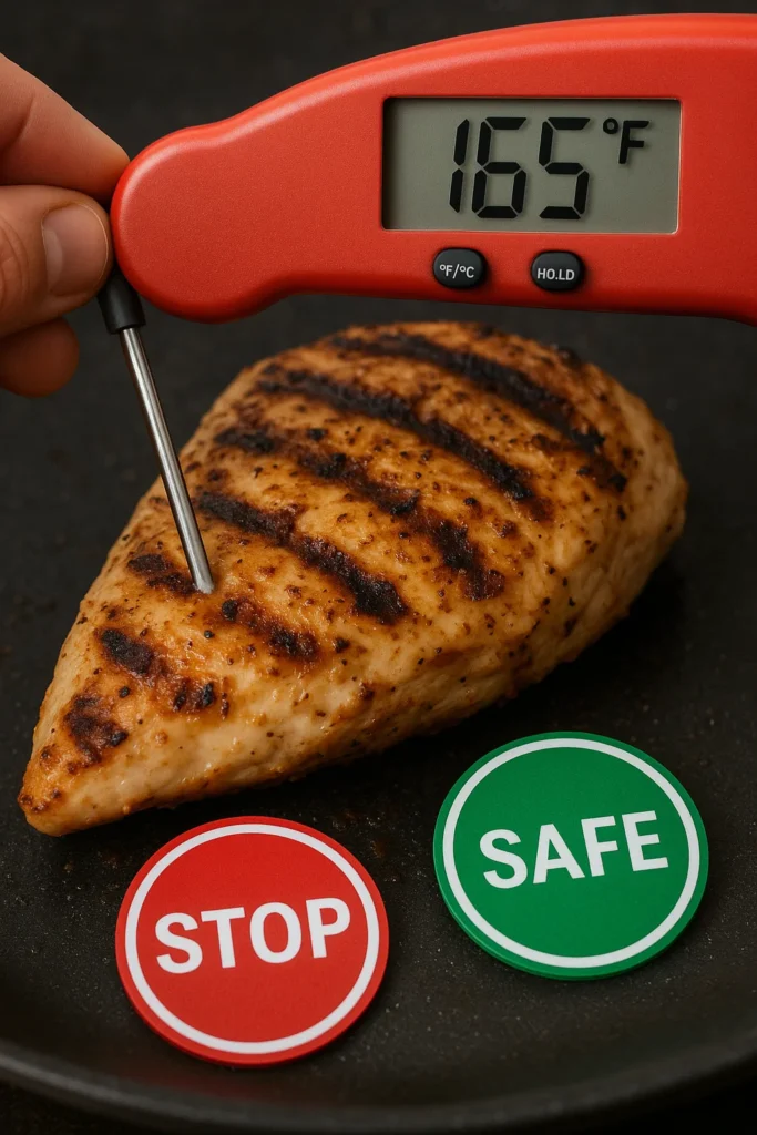 Food thermometer checking internal temperature to show why food temperature matters in cooking