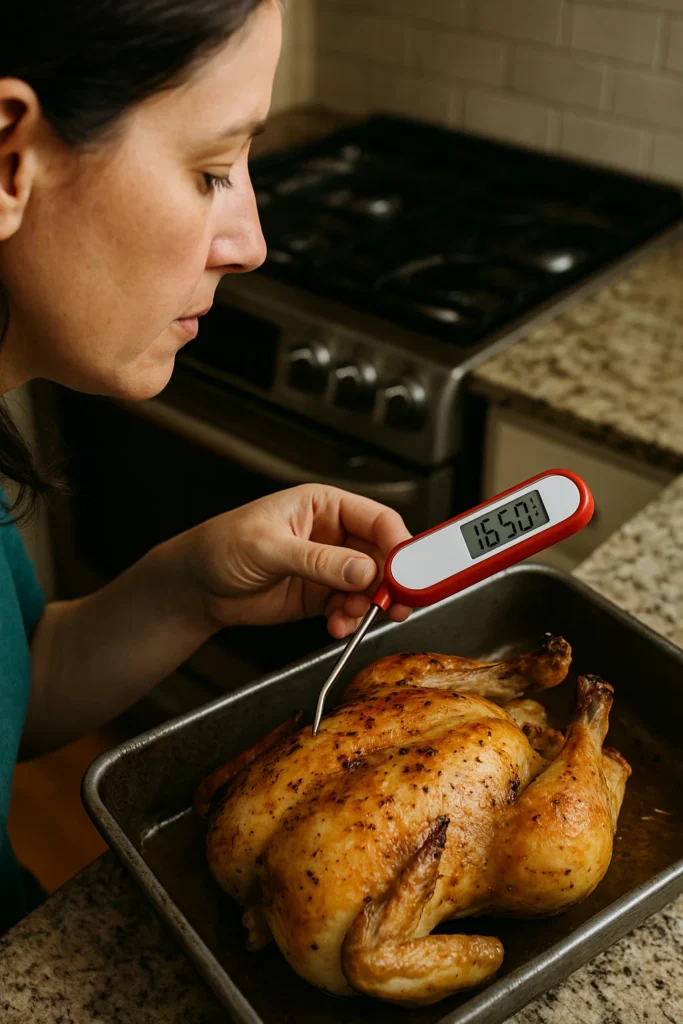 Food thermometer being used in home cooking to show how it changed cooking results