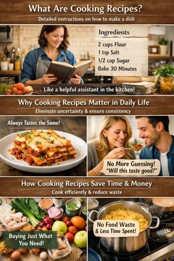 What are cooking recipes explained with ingredients and step-by-step cooking recipes for beginners